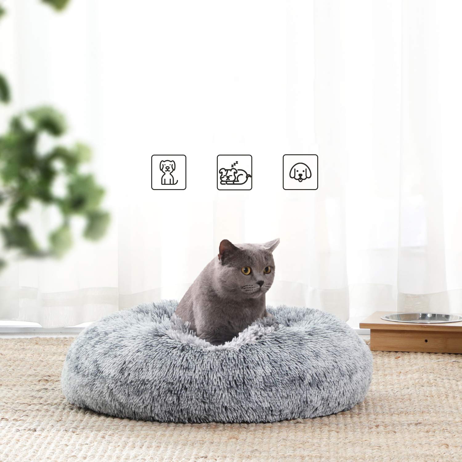 Feandrea Cama de Perros, Cama para Mascotas, Diámetro de 50 cm, Cojín Central Extraíble y Lavable, Alfombra de Felpa, Gris Ombré MPGW037G01
