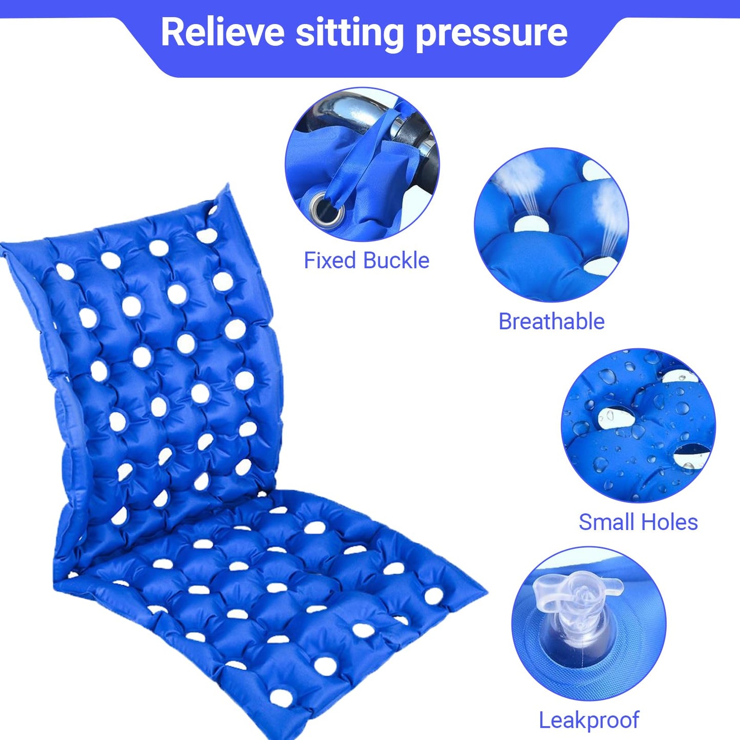 Cojín Inflable MESINURS Azul con Respaldo Completo para Silla de Ruedas para Personas Mayores Discapacitadas