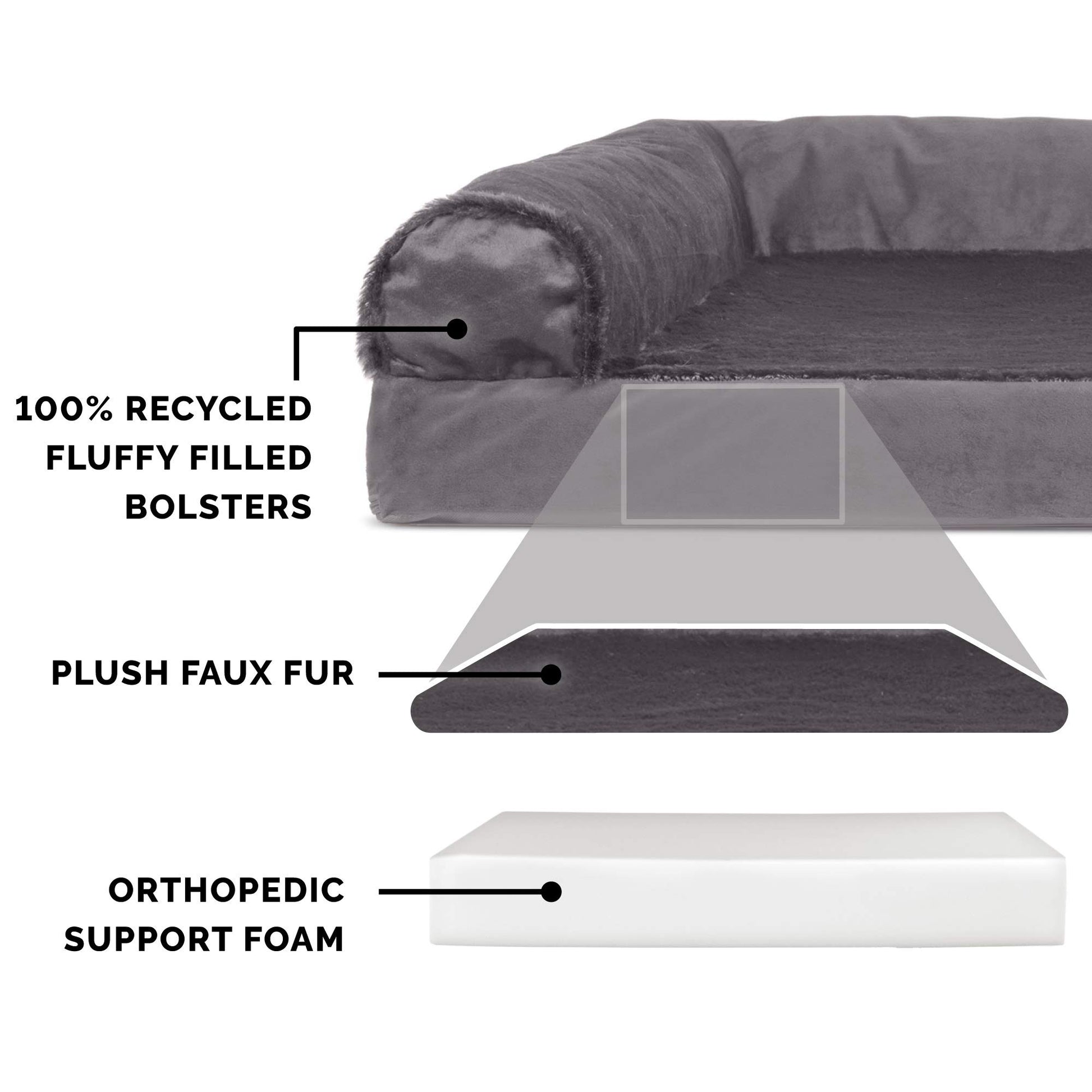Furhaven XXL Orthopedic Dog Bed Plush & Velvet L Shaped Chaise w/Removable Washable Cover - Platinum Gray, Jumbo Plus (XX-Large)