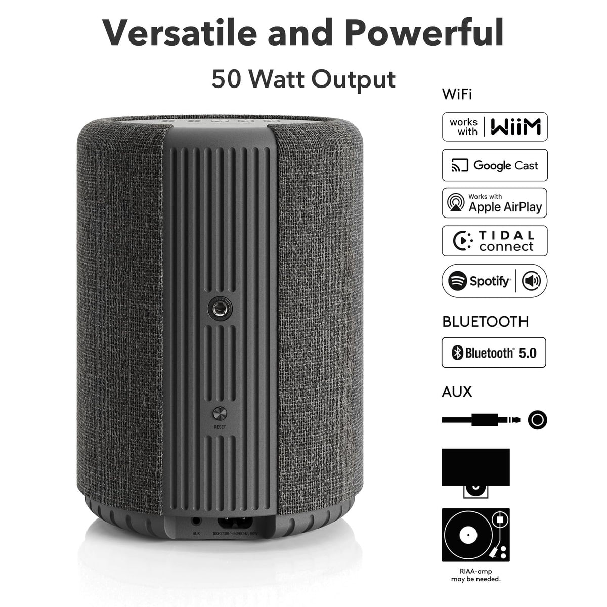 Altavoz Inalámbrico Audio Pro Gris Oscuro Multiroom Montable de Alta Fidelidad Compatible con AirPlay 2 y Google Cast