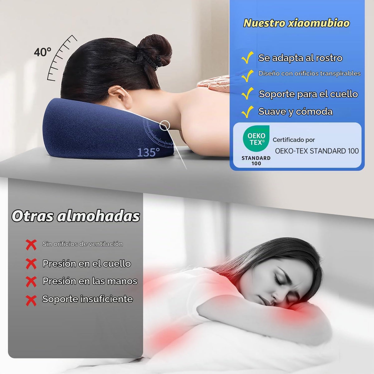 Almohadas Faciales Xiaomubiao Azul para Mesa de Masaje y Cirugía