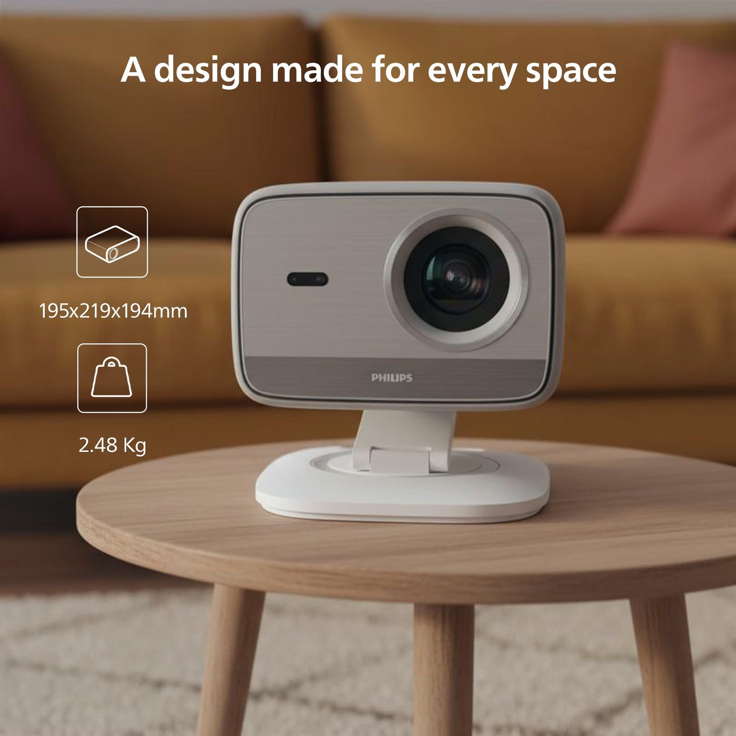 Philips Neopix 444, Proyector 4K, Resolución Nativa 1080p, 500 lúmenes ANSI, sonido estéreo de 10 vatios, enfoque automático, autokeystone, cable HDMI a USB-C incluido, blanco.