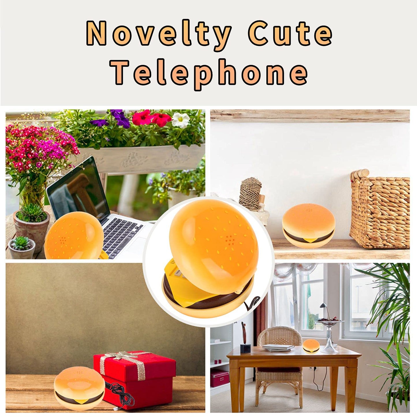 ASHATA Teléfono Fijo - Apariencia Hamburguesa, Teléfono de Casa con Cable, Moda con Multifunciones, Decoración de Hogar para Fanáticos de Hamburguesa, Regalito Ideal para Familia y Amigos