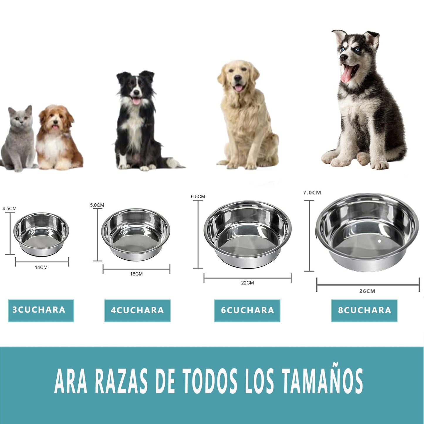 Tazón de Acero Inoxidable TEZXSAEW Gris Diferenciador para Perros y Gatos