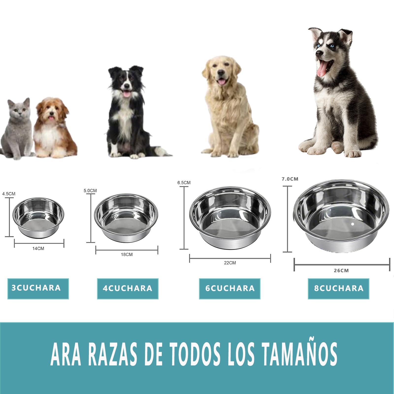 Tazón de Acero Inoxidable TEZXSAEW Gris Diferenciador para Perros y Gatos