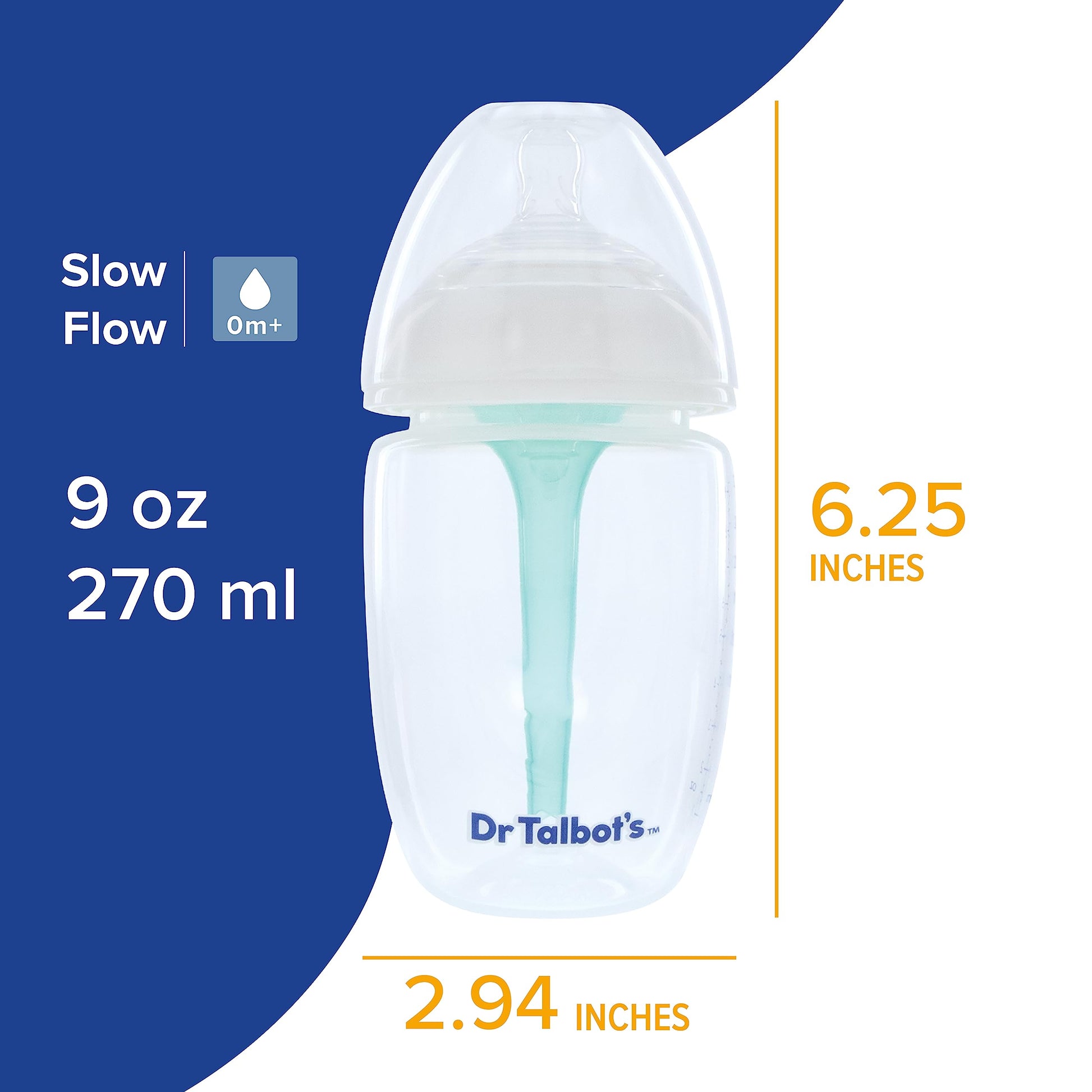 Biberones Anticólicos Dr. Talbot's 9 Onzas Autoesterilizantes con Pezón Flexible y Flujo Lento para Recién Nacidos