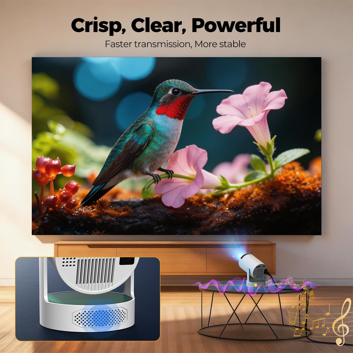 HOTPEAK Mini proyector con WiFi 6 y Bluetooth 5.0, 1080P 4K compatible con 300 lúmenes ANSI, proyector de película compatible con HDMI/USB/TV Stick/Smartphone/Laptop