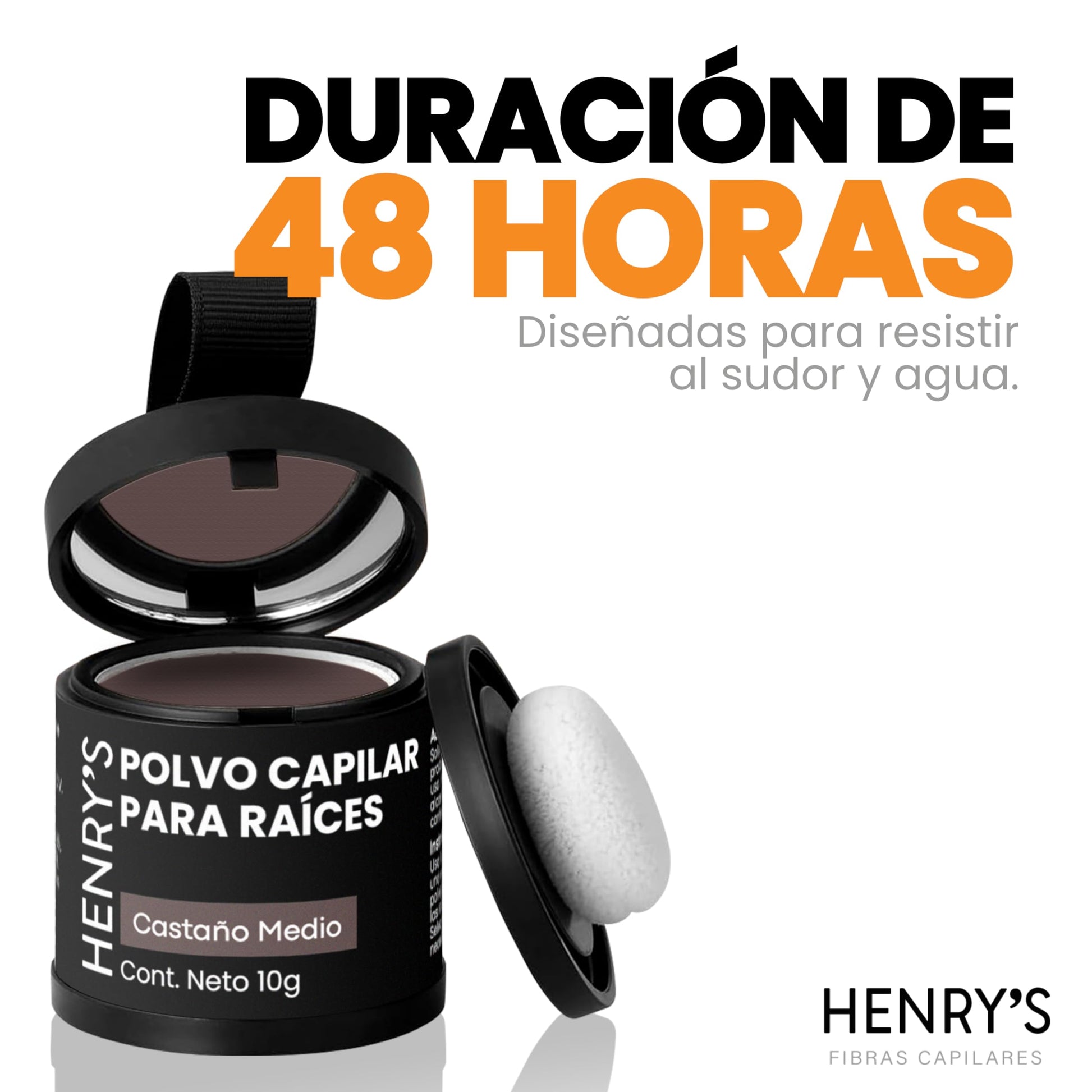 Henrys Polvo para Retocar Raíces Castaño Medio, Rellena Zonas Escasas, Define la Línea del Cabello y Cubre el Crecimiento de Raíces al Instante y en Cualquier Momento, Fibras Capilares Hairline Powder. Calvicie, Caida de Cabello o falta de Volumen para Mu