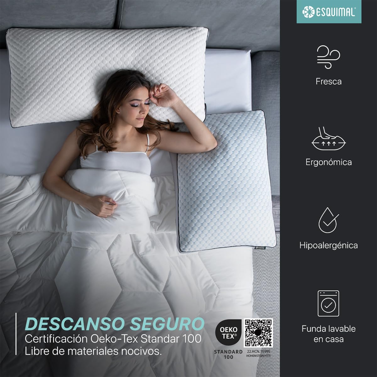 Almohada ESQUIMAL Bamboo Memory Foam con Gel Hipoalergénica Transpirable Ajustable Estándar