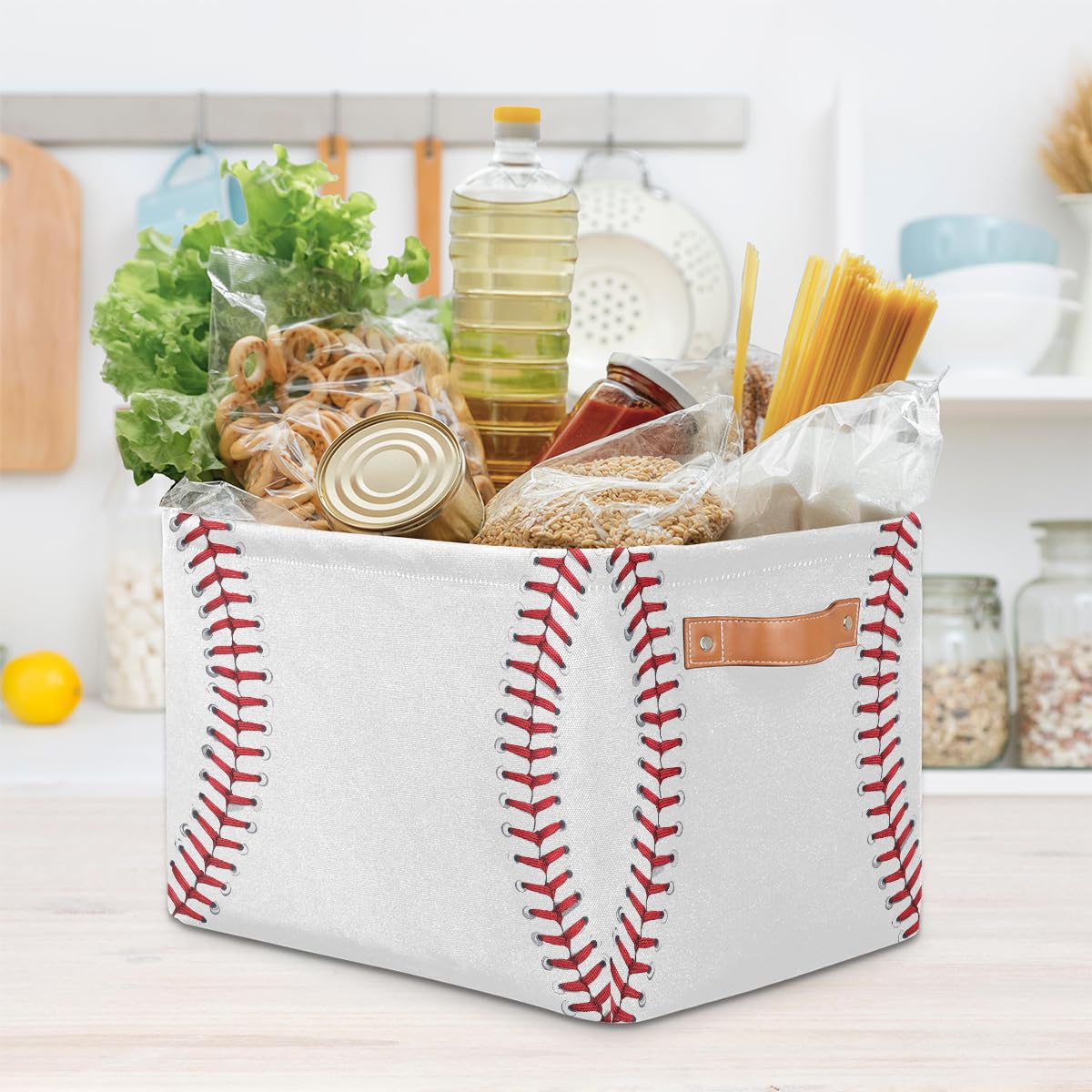 Seulife - Cesta de almacenamiento plegable con patrón abstracto de béisbol, organizador grande, plegable, cubos de almacenamiento de juguetes con asas para cuarto de baño, guardería, guardería, armario, 1 paquete
