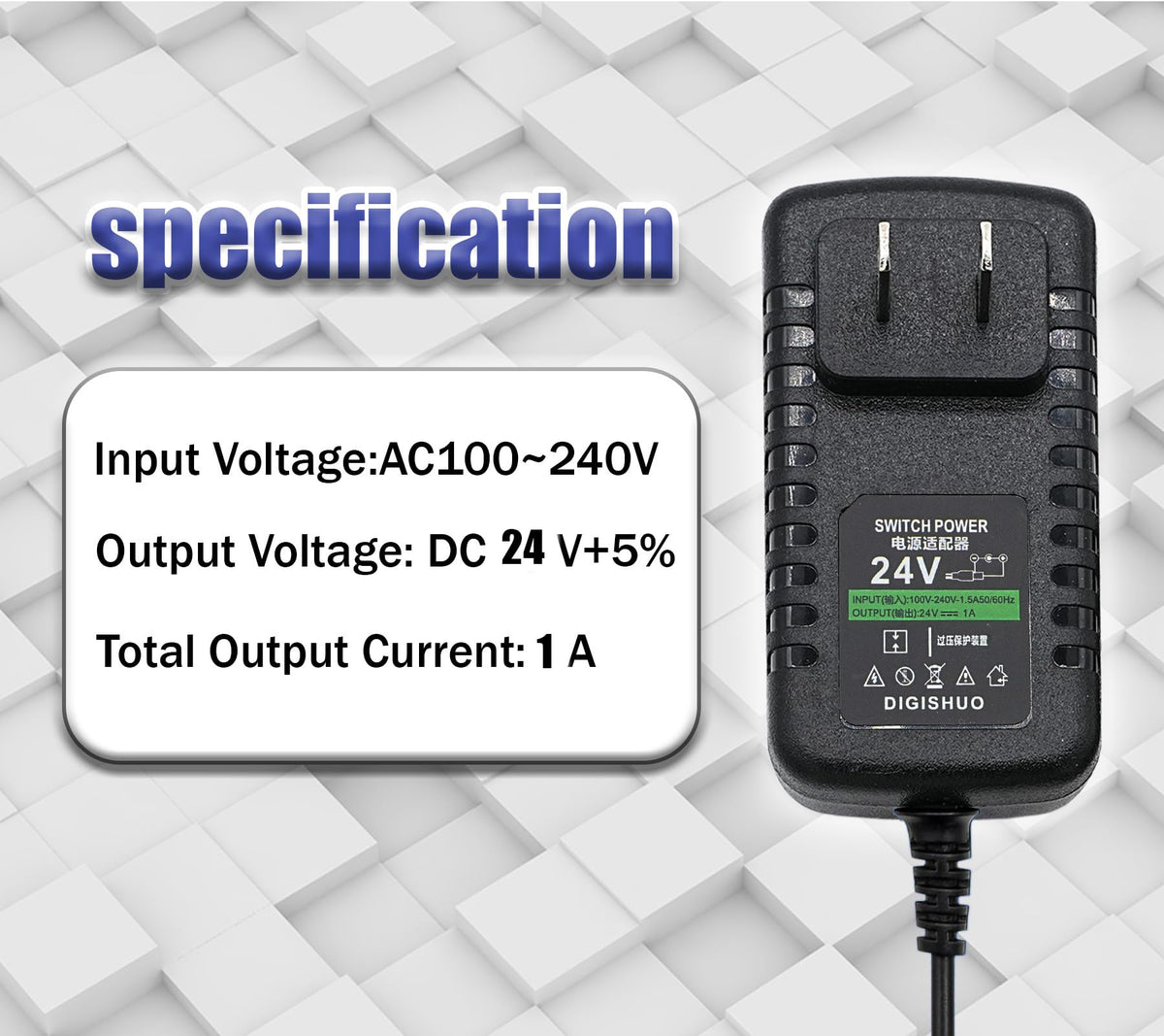 Adaptador Transformador DIGISHUO Negro 24V 1A para Tira de Luz LED y Cámara