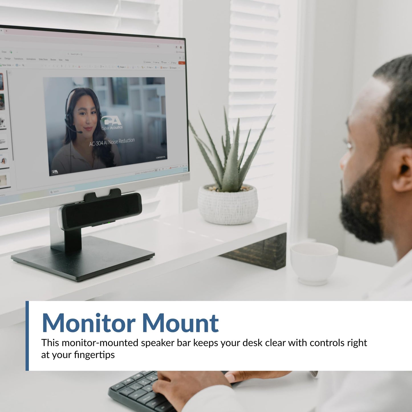 Cyber Acoustics Barra de Altavoces USB (CA-2890) – Altavoz estéreo Alimentado por USB, se sujeta fácilmente al Monitor, Controles convenientes