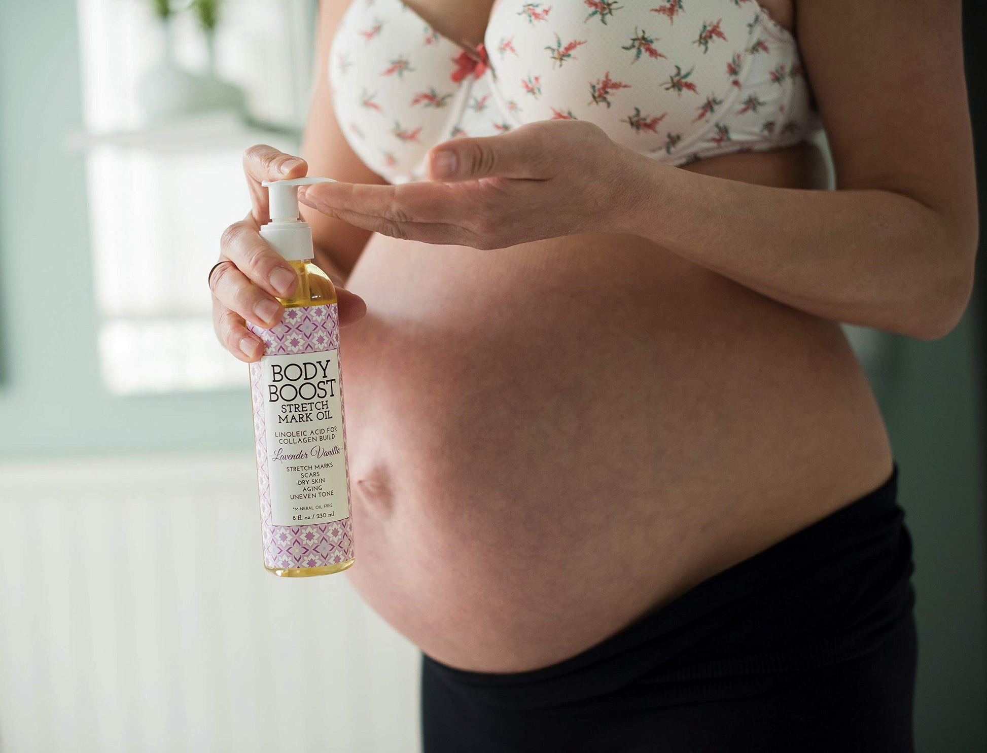 Body Boost Lavender Vanilla Stretch Mark Oil 8oz, Pregnancy and Nursing Safe Skin Care