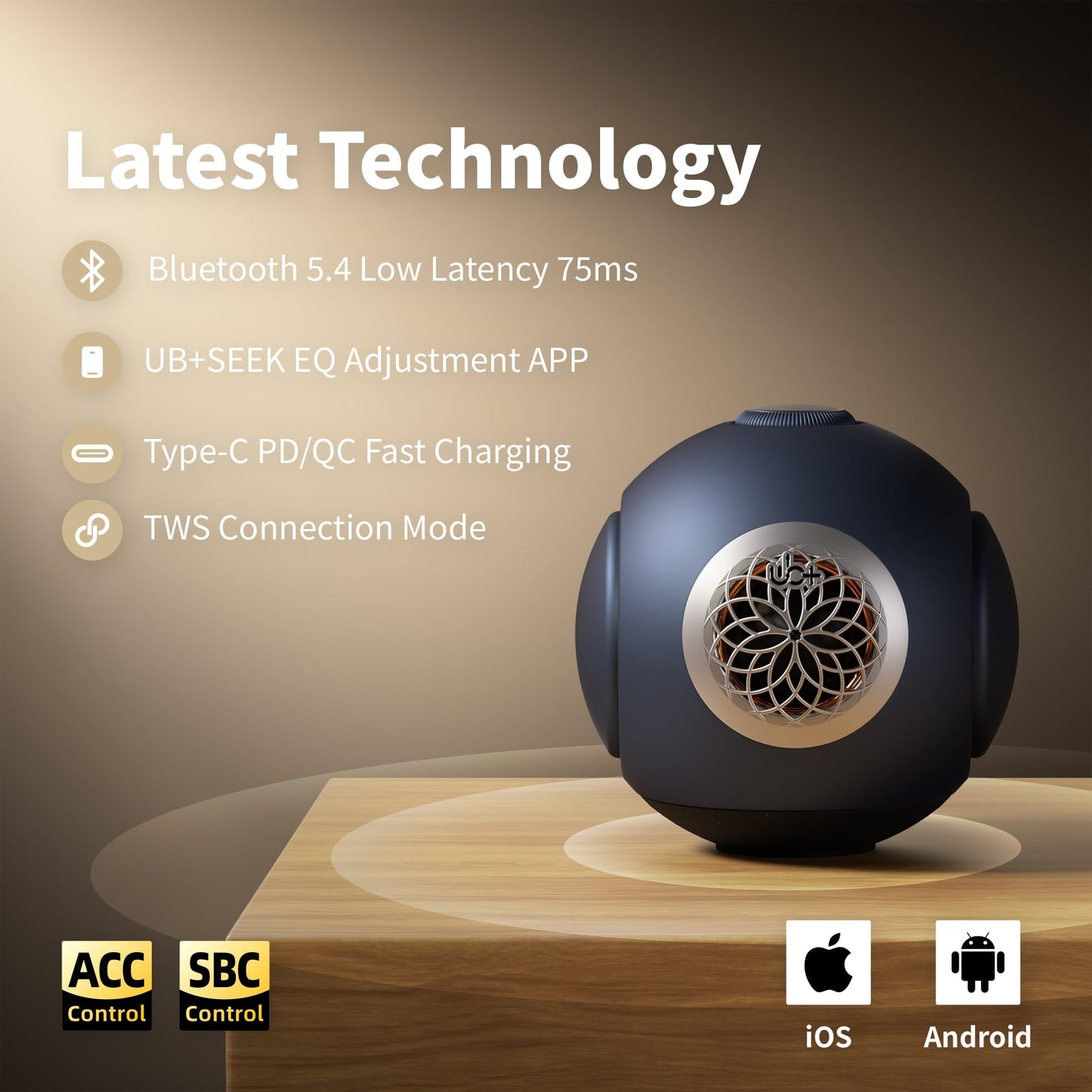 UB+ dBMiNi - Altavoz Bluetooth portátil con graves duales, sonido estéreo de alta fidelidad, emparejamiento TWS, Bluetooth 5.4, batería de larga duración, para uso en exteriores y viajes (gris grafito