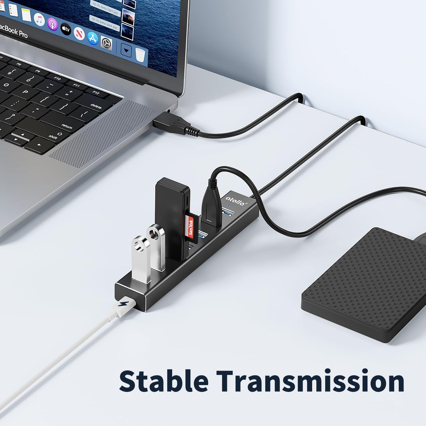 atolla 7 en 1 Hub USB 3.0, 7 Puertos Multi USB de Aluminio con Cable Extensión de 1m, Adaptador de 5Gbps USB A para PC, Laptop, PS4, PS5, Xbox, Disco U, Impresora, Ratón, Teclado etc.