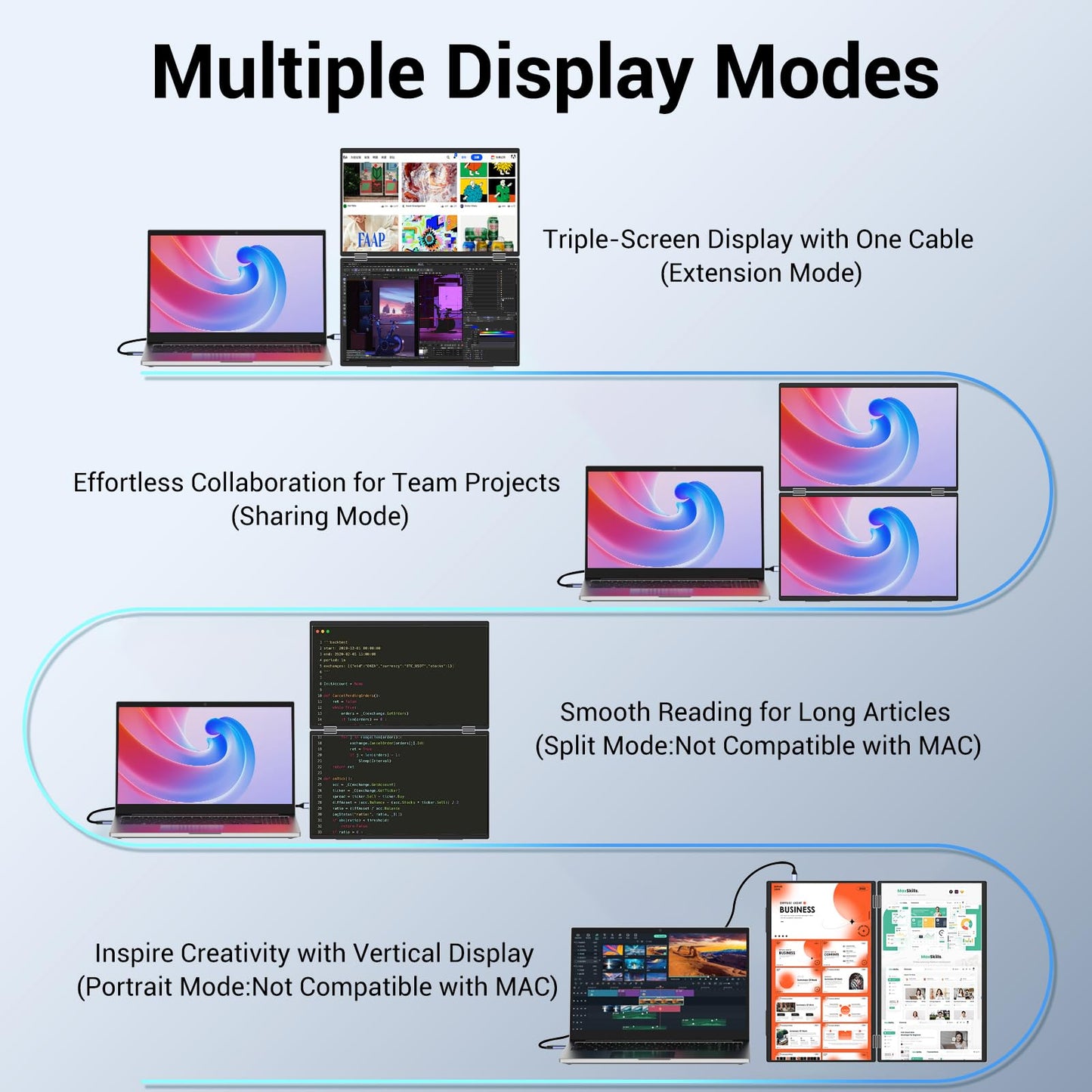 InnoView - Extensor de visualización para portátil de 15.6 pulgadas, doble monitor, apilado, plegable, triple monitor, (ganancias/Mac), 1080P, triple portátil, para portátil, rotación automática de