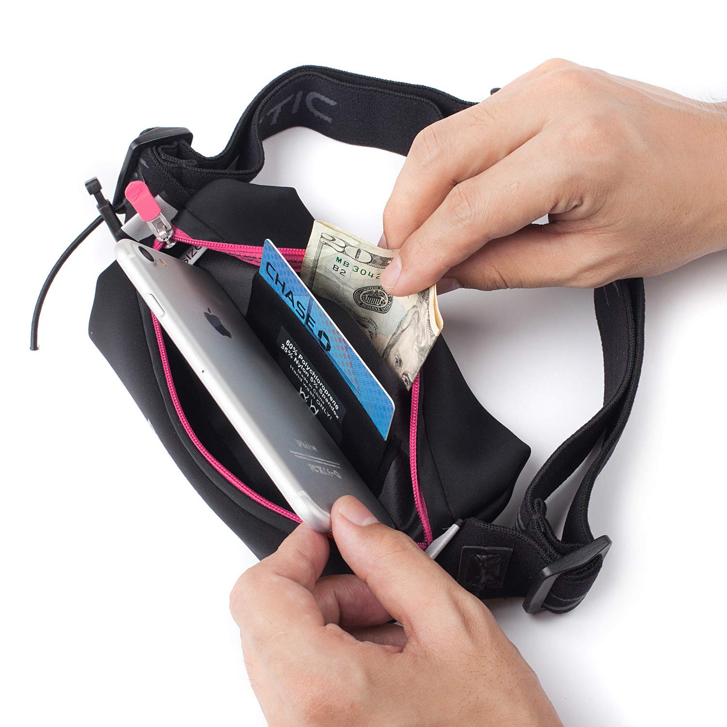 Fitletic Neo Race Belt | Diseño único sin Rebote para maratón, triatlón, Sendero, 5k, 10k | Single Pounch N01R Neo, Rosa/Negro, Talla única