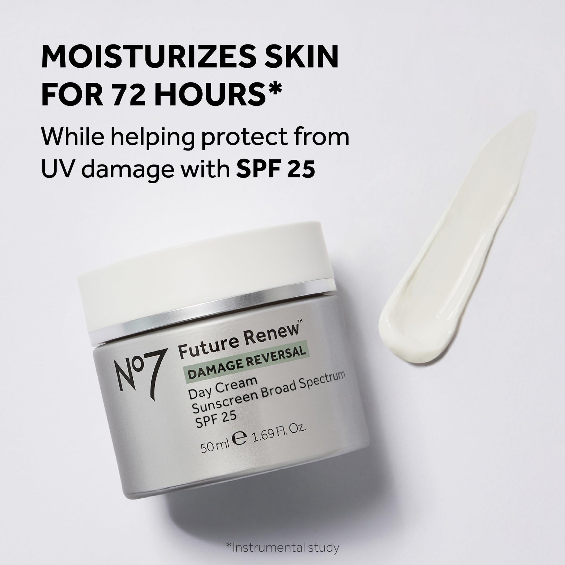 No7-Future Renew Damage Reversal Day Cream SPF 25 - Crema facial antienvejecimiento con SPF para daños solares visibles - Protege, hidrata y revierte la opacidad - Su