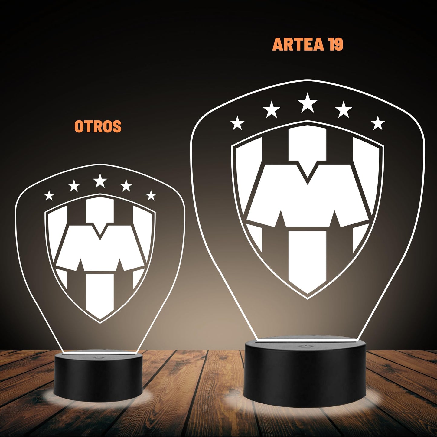 Artea 19 Lámpara del Monterrey 3D,Lámpara Luz Nocturna Led,Lámpara Acrílico Luces Cambiantes,Equipos Futbol 3D,Futbol Soccer,Luces Noche 3D, Regalo ideal para los Fanáticos del Futbol