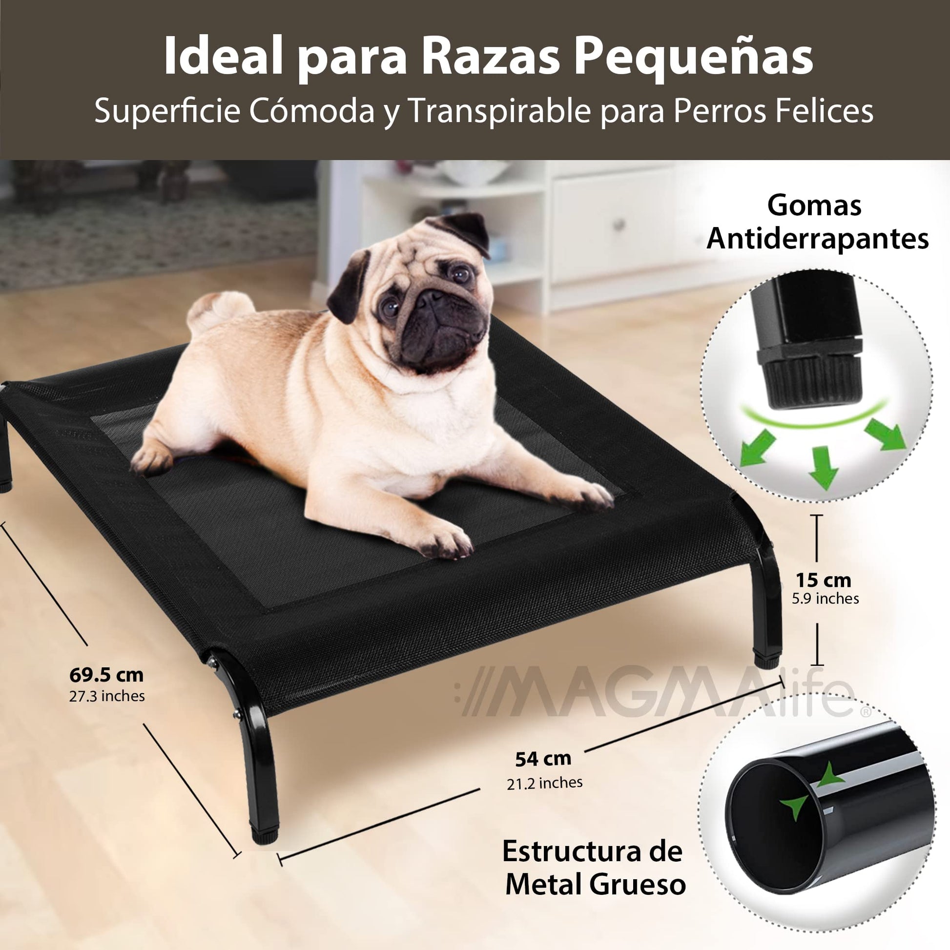 MAGMALIFE Cama para Perro, Cama Elevada con Malla Lavable y Transpirable, Antideslizante, Apto para Usarse en Interior y Exterior, Cama Tipo Hamaca para Perro o Gato