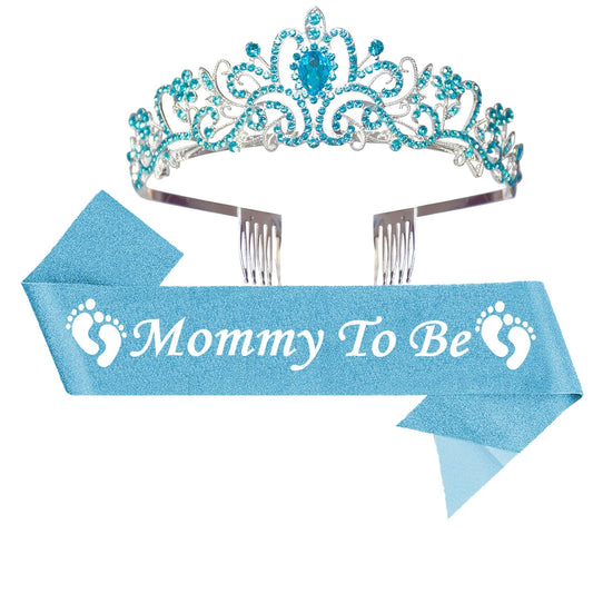 Insignia de hojalata Mommy to be 3 unidades, una mamá para ser y 2 Insignia de abuela para ser azul, y mamá para ser azul con purpurina con corona para baby shower para niño, revela el género para