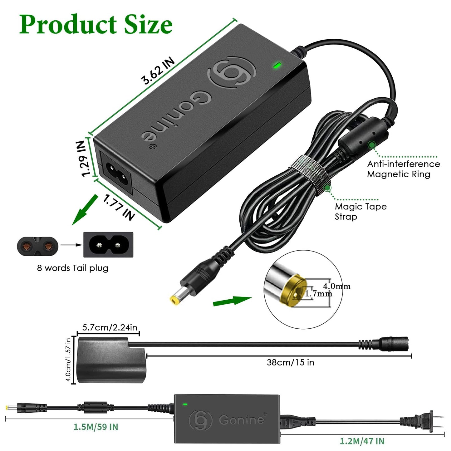 Gonine AC Adapter DMW-AC8 Plus DC Coupler DMW-DCC12 for PANASONIC DMC-GH3 DMC-GH4 DMC-GH3K DMC-GH4K Digital Camera