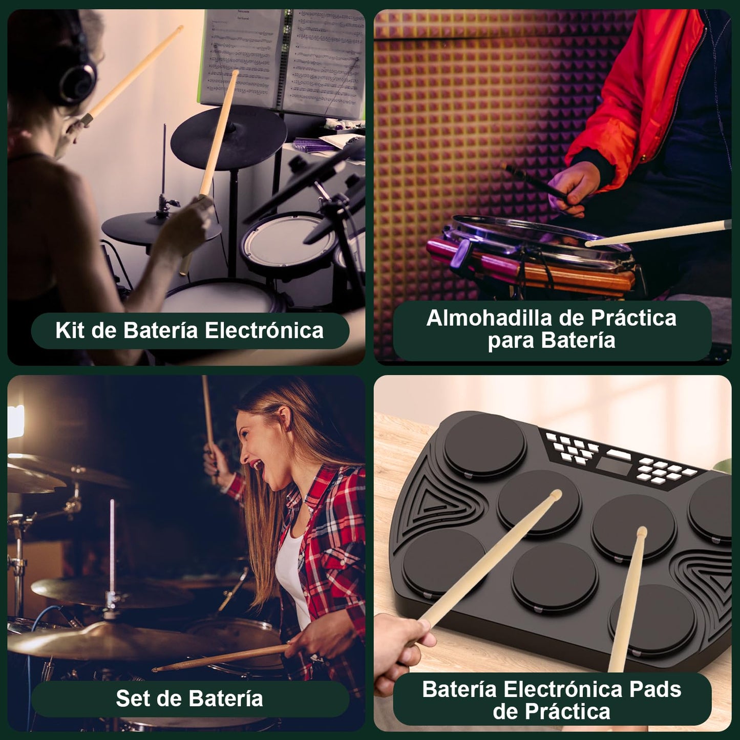 2 Pairs Baquetas Bateria,Profesionales Baquetas de Arce 5A,Juego de Baquetas Electronica,4 Piezas Antideslizantes Con Bolsa Almacenamiento,Accesorios Percusión,Adecuado Adultos Estudiantes