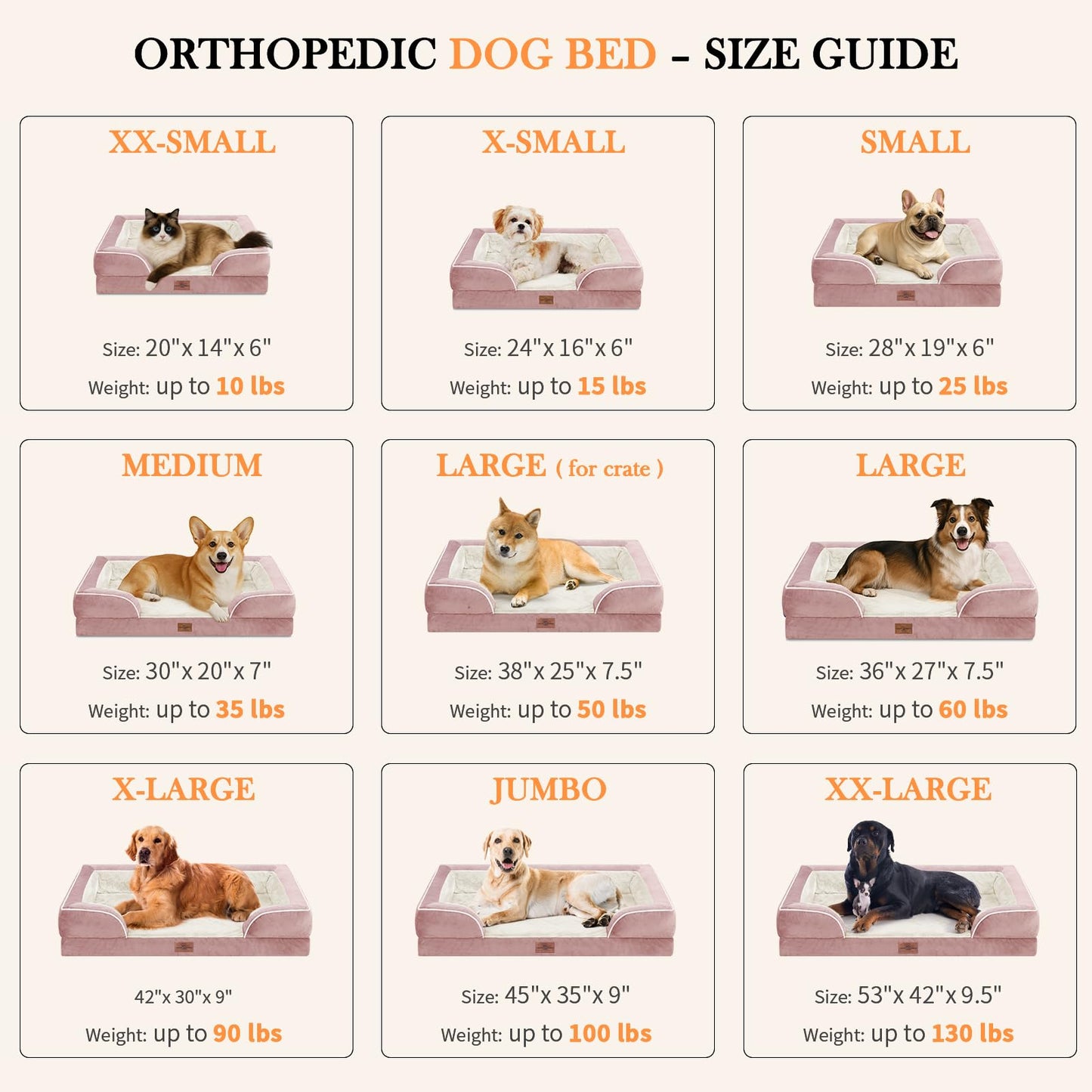 Comfort Expression - Camas de perro medianas, impermeables, de espuma ortopédica para perros medianos y grandes, cómoda cama para mascotas con funda extraíble lavable y parte inferior antideslizante