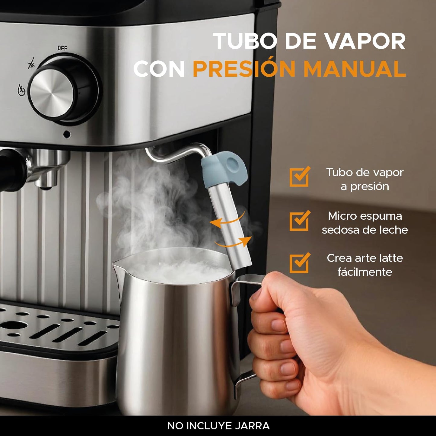 Máquina de Café Espresso OC OLA CASA Acero Inoxidable con Espumador y Placa Calentadora