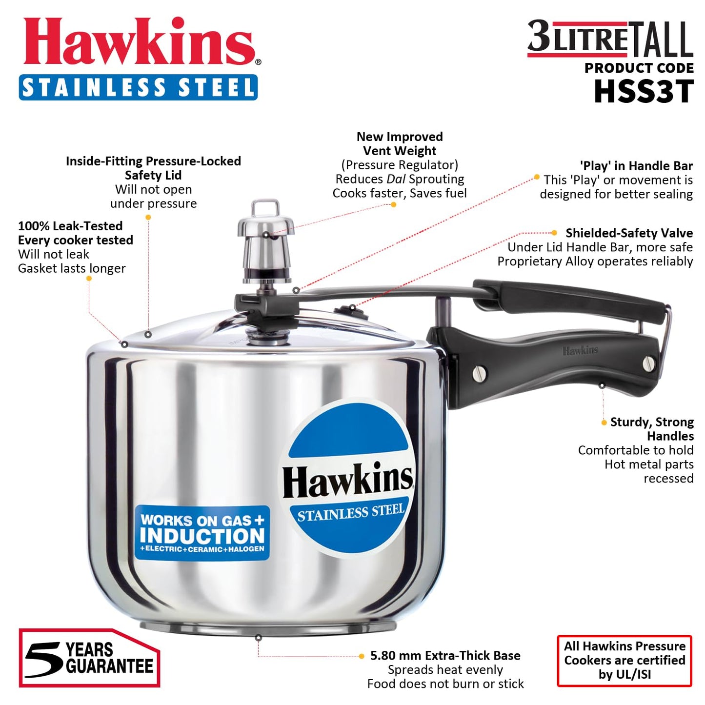 Hawkins B33 olla de presión de acero inoxidable, pequeña, color plateado