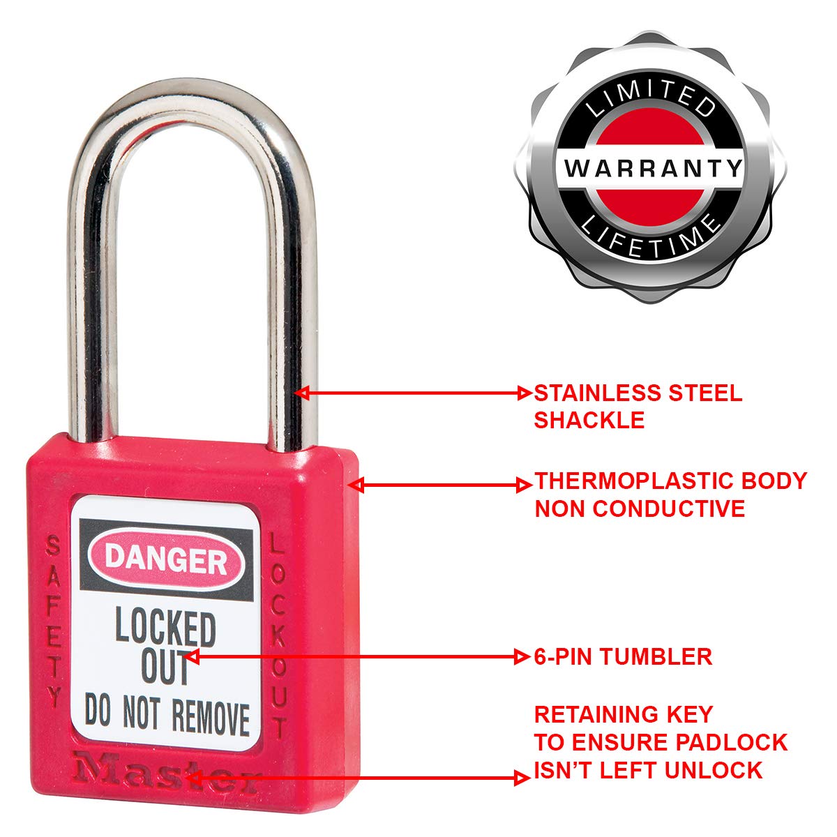 Candado de Seguridad Master Lock Xenoy Rojo con Cuerpo Corto