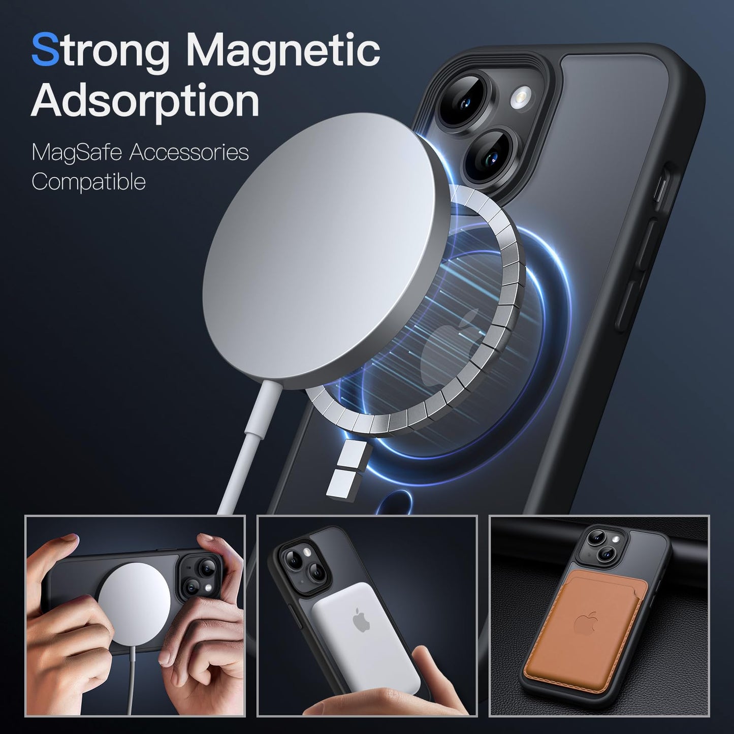 JETech Funda Magnética para iPhone 13 Mini 5.4 Pulgadas Compatible con MagSafe, Carcasa Translúcida Mate Trasera Fina Antigolpes (Negro)