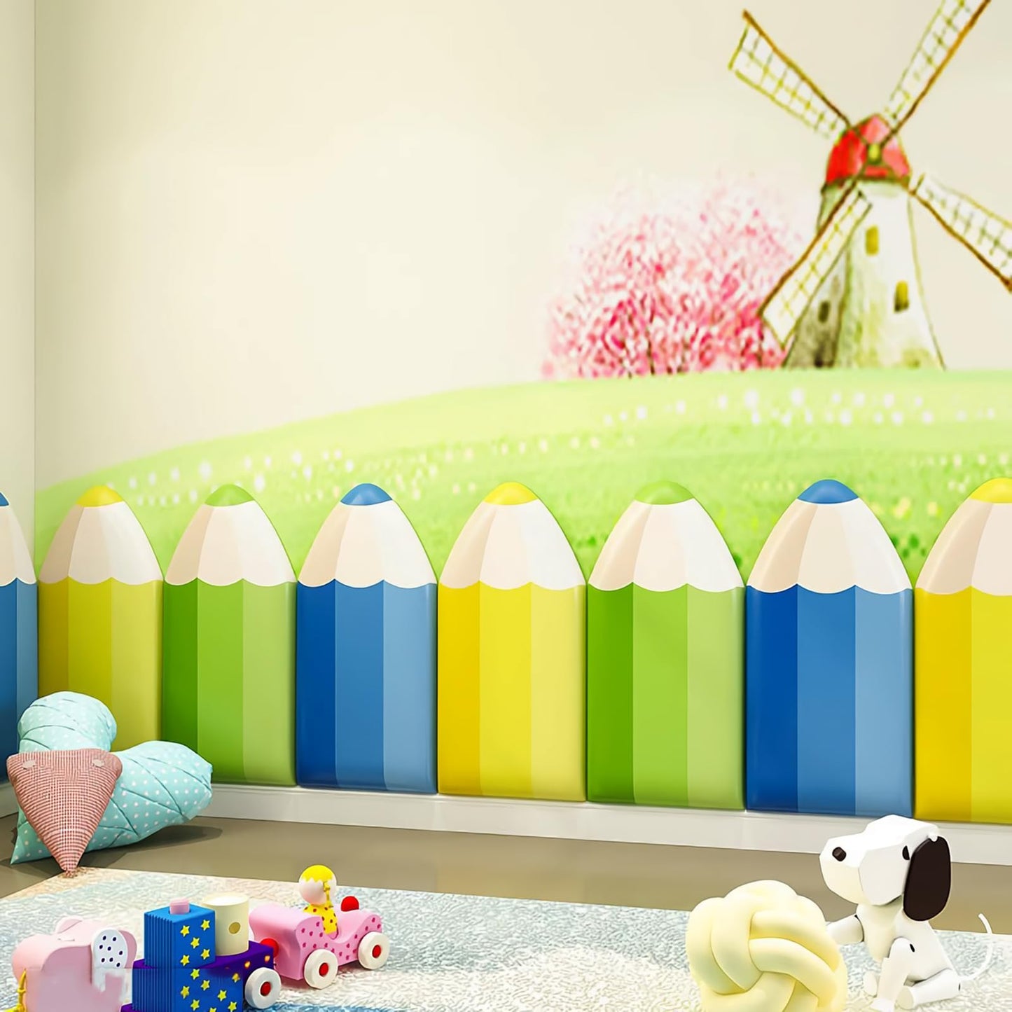 Paneles acolchados anticolisión 3D, cabecero adhesivo, pegatinas sensoriales para pared de sala de juegos y habitación infantil (Amarillo, 4)