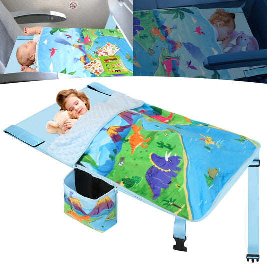 Gocozy - Cama de avión para niños pequeños con manta, extensor de asiento de avión para niños, artículos esenciales de viaje para niños, dinosaurios