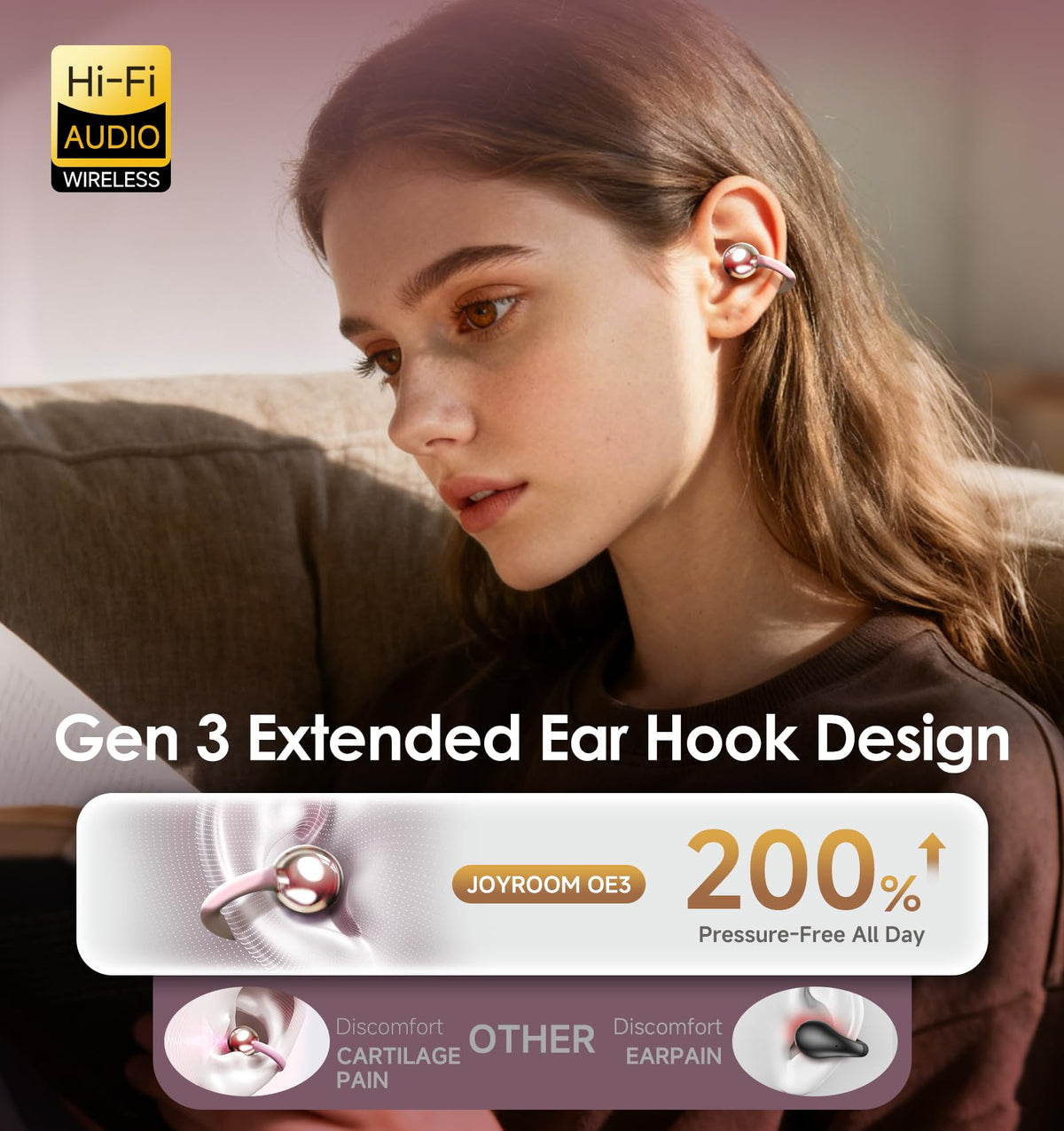 Auriculares Kinglucky Gen 3 Inalámbricos Bluetooth 6.0 Negro con Micrófono y ENC para Usuarios de Orejas Pequeñas y Anteojos