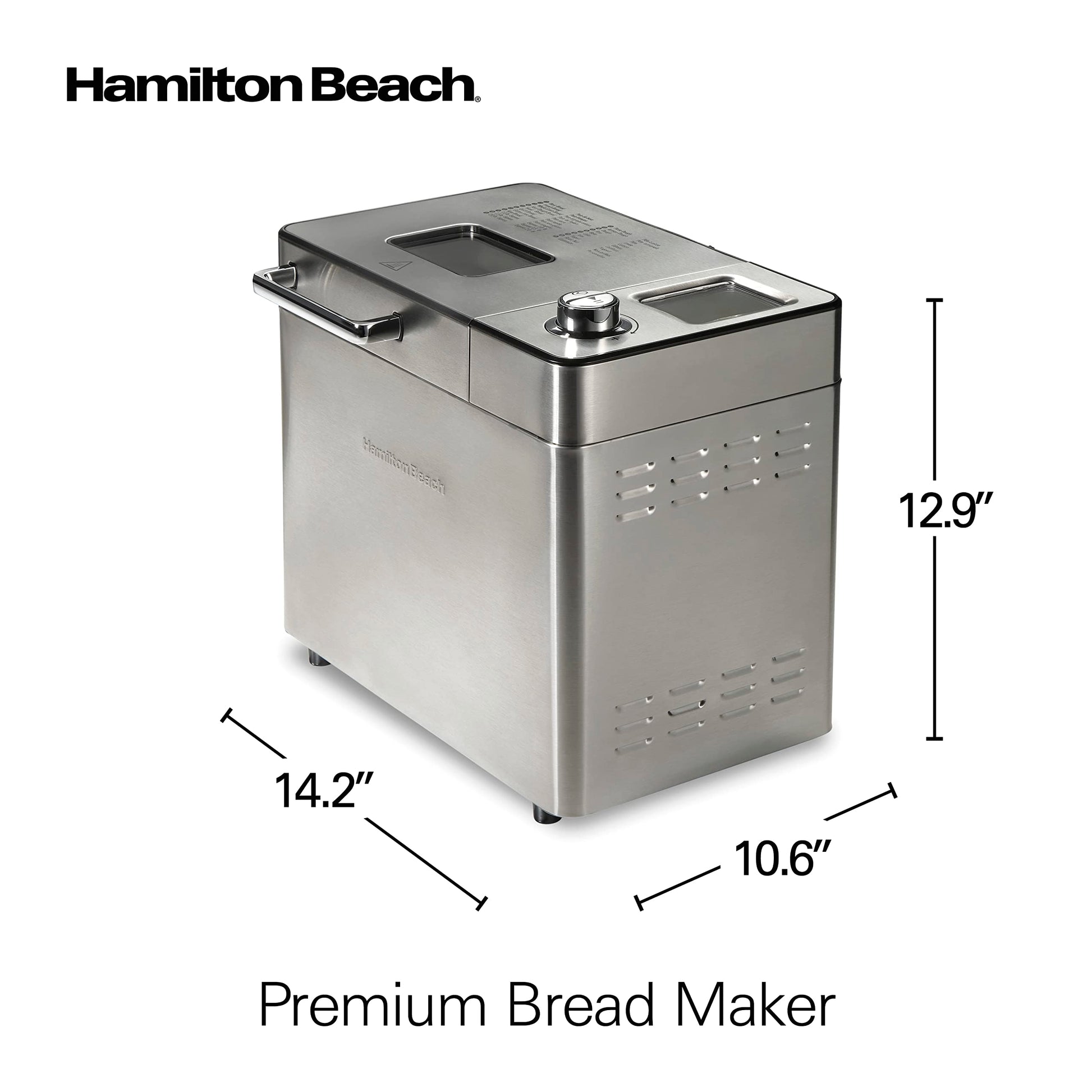 Hamilton Beach 29890 Máquina para hacer masa y pan de primera calidad con dispensador automático de frutas y nueces, 2 libras Capacidad de pan, 21 ajustes programables, incluye sin gluten y ceto
