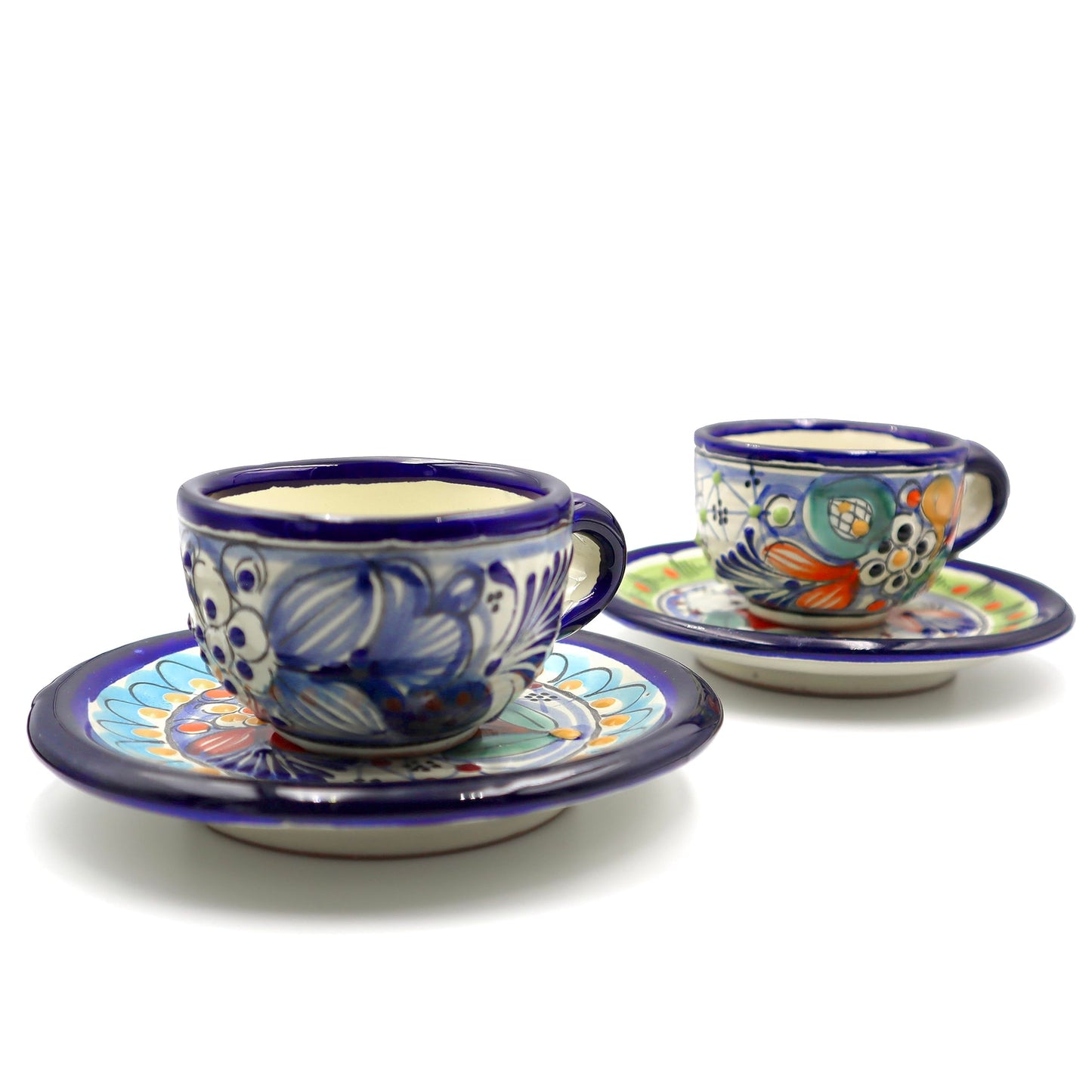 Juego de Tazas de Café Nubexpo Talavera Poblana Artesanía Mexicana Vajilla de 2 Piezas