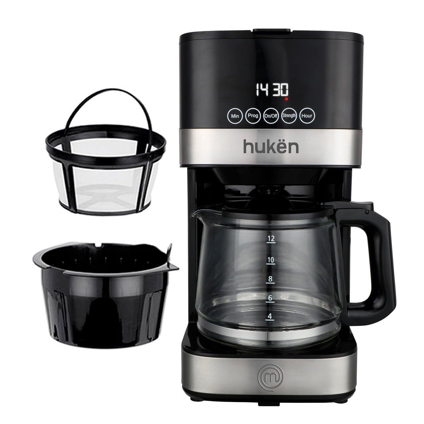 Cafetera Smart Brew MasterChef by Hukën, Cafetera de goteo, programable, inteligente, con filtro permanente, capacidad 12 tazas, gris, modelo MK-DCM-12PV2