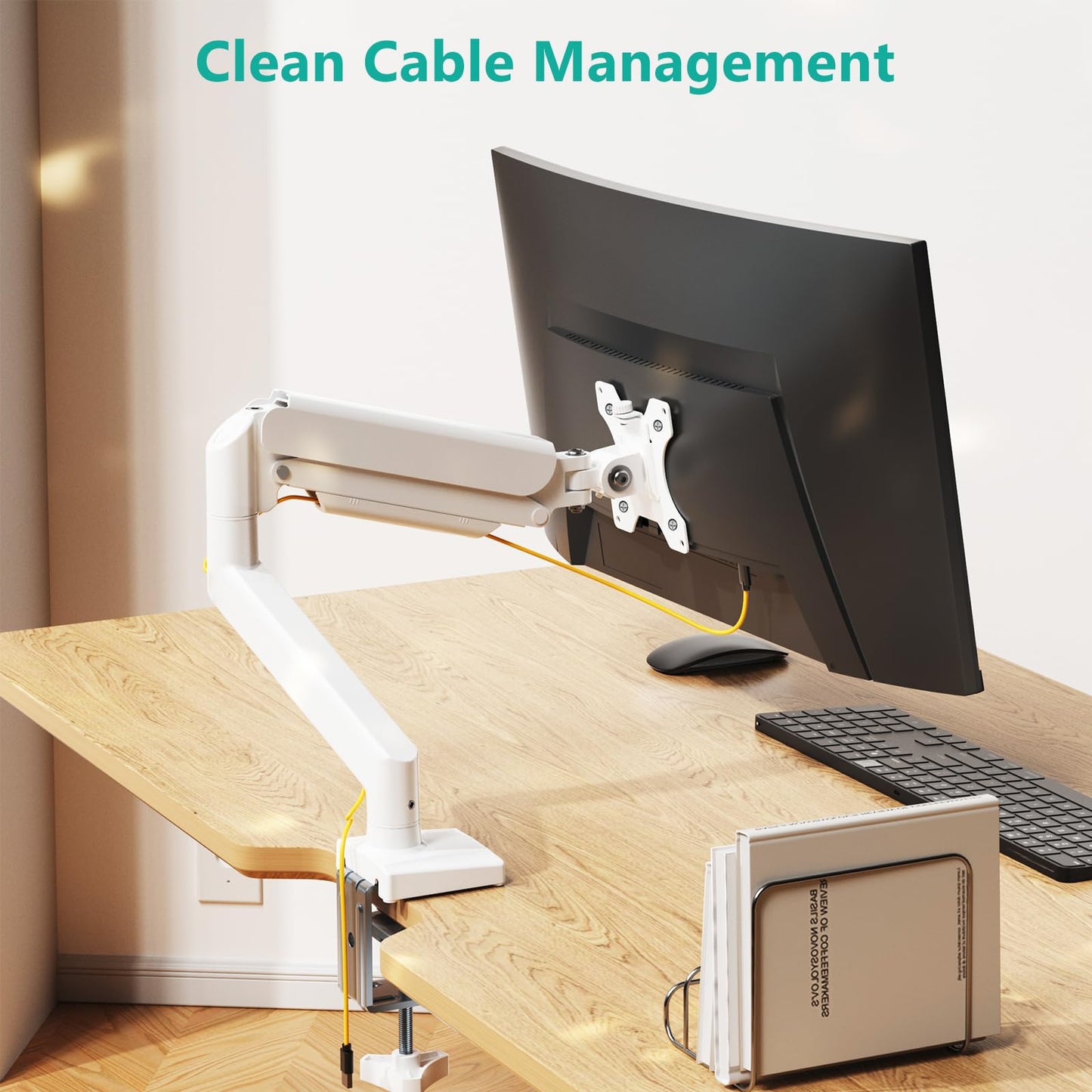 Soporte para Monitor WALI Blanco con Resorte de Gas Ergonómico Ajustable para Monitores hasta 34 Pulgadas y 12 kg