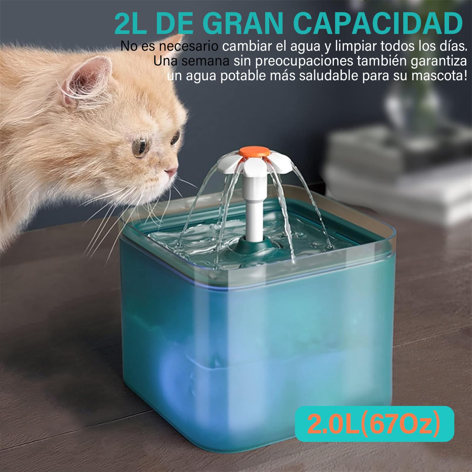 LCNBNM Fuente de Agua para Gato con Luz LED, 67oz/2 L Bebedero para Gato, Ultra Silenciosa, Bebedero para Perro Gatos con Filtros, para Gatos, Perros y Mascotas, Sin BPA
