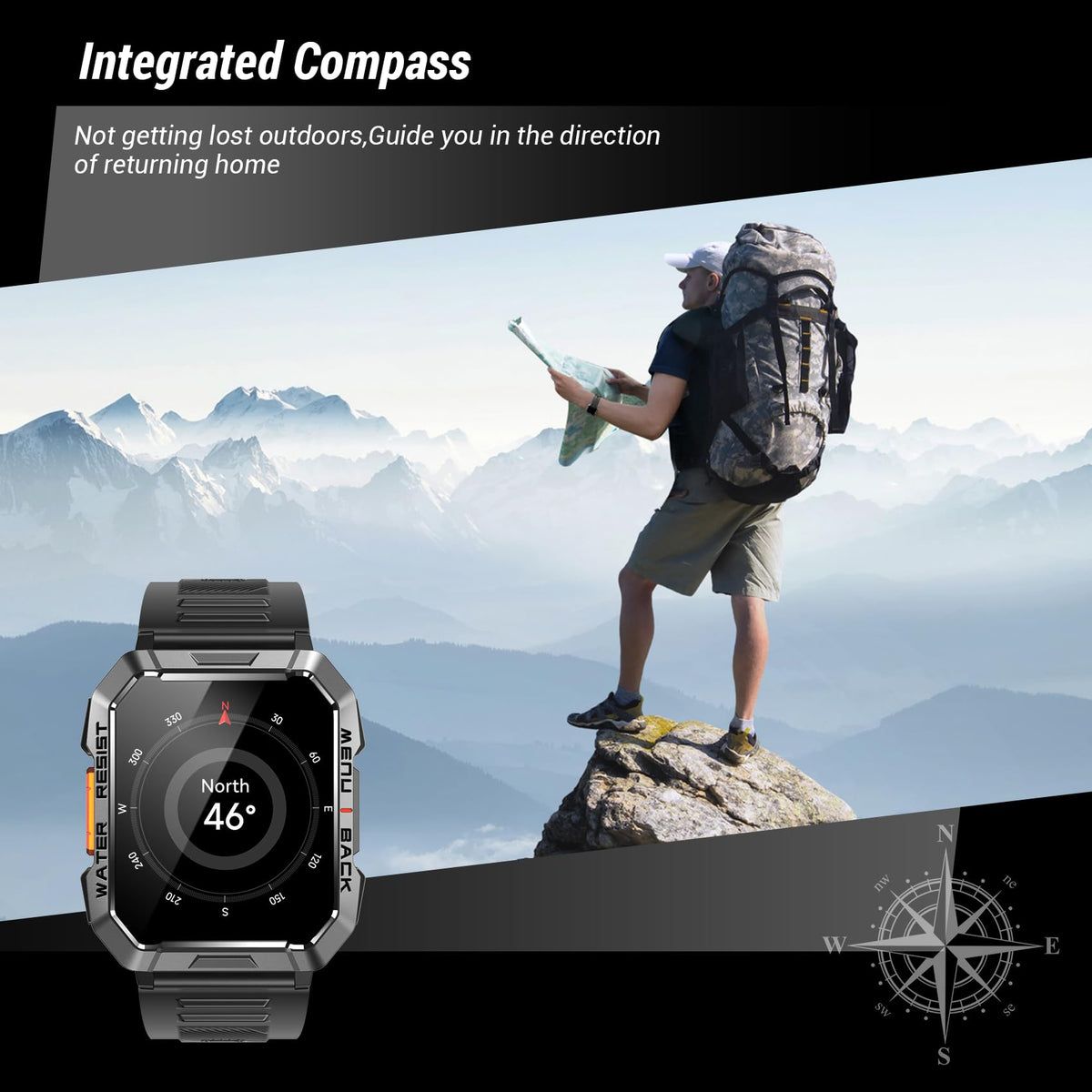 Reloj Inteligente Militar IOWODO Negro con Brújula y Llamadas para Hombre