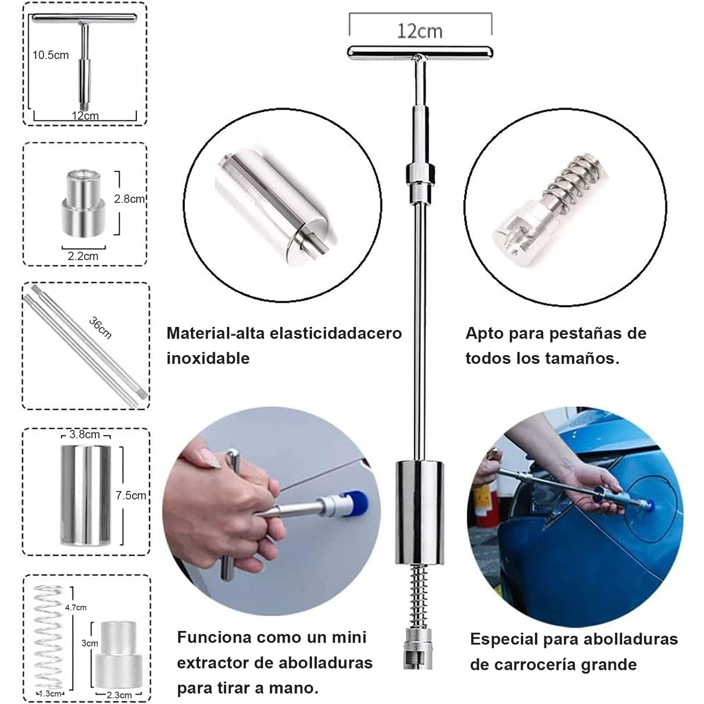 Kit de Extractor de abolladuras, Herramienta de reparación de abolladuras sin Pintura, Adecuado para Coche, Frigorífico o Moto de abolladuras pequeñas Grandes
