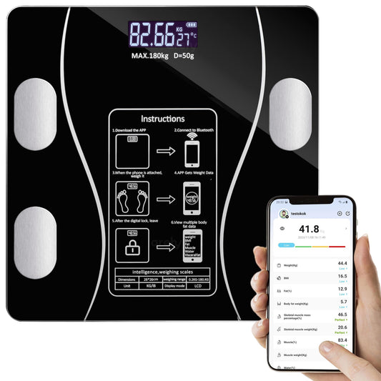Báscula Digital Archy Inteligente Negra con Analizador de Composición Corporal y App Bluetooth Compatible Android y iOS