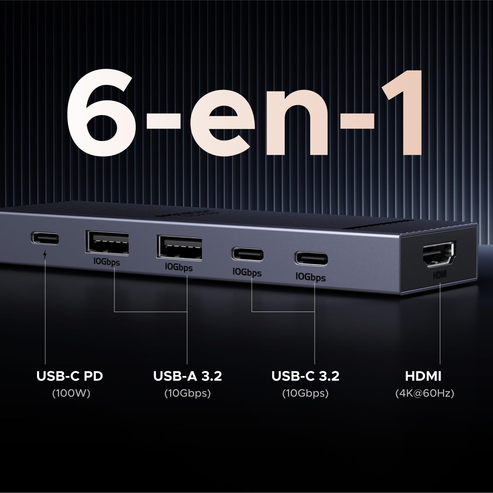 Adaptador Hub USB C UGREEN Gris con HDMI 4K y Carga 100W para MacBook y Más Dispositivos Tipo C
