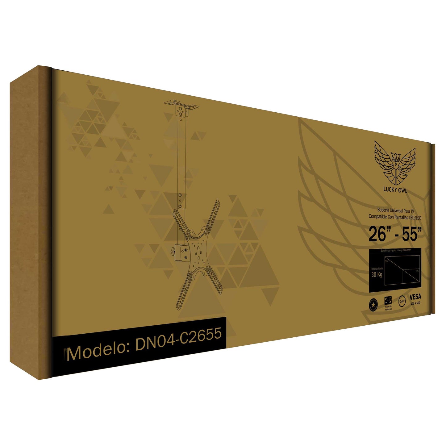 Lucky Owl Kit de 5 Soportes de TV inclinable en Techo de 26"-55" Pulgadas Soporte de TV (DN04-C2655) Giratorio 360° Carga máxima de 30 kg VESA 400X400 Resistente Material Reforzado.