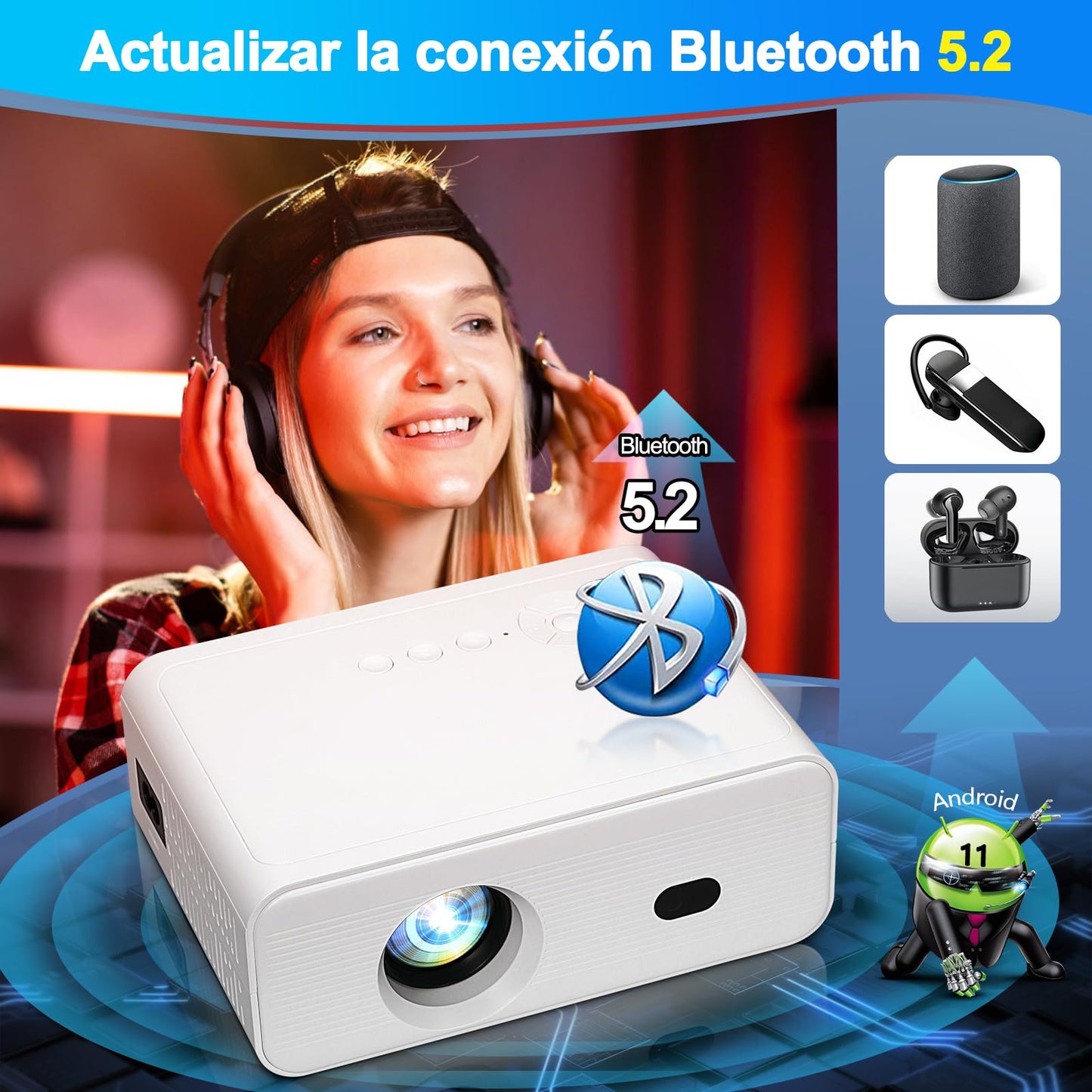 Proyector Portátil Actualizado, Proyectores WiFi Incorporado Sistema 11.0