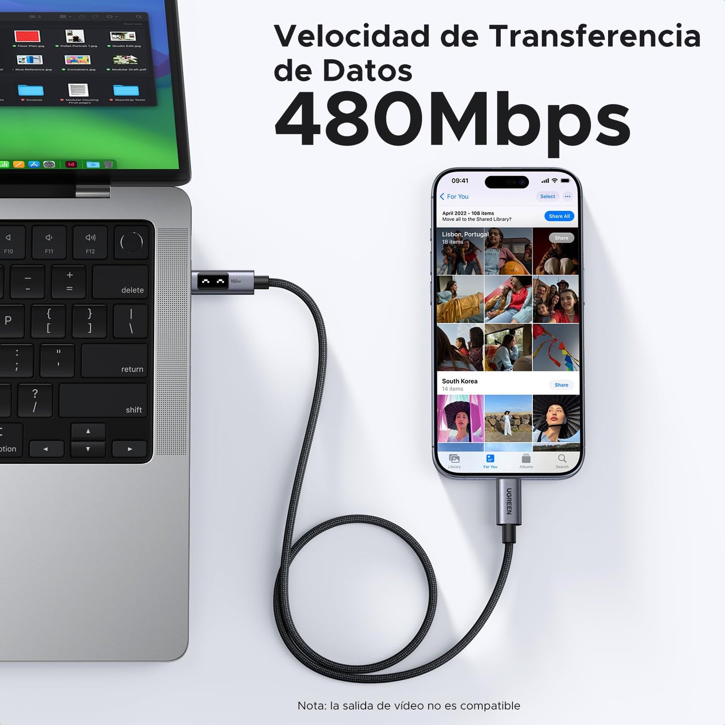 Cable USB C UGREEN 100W Negro Carga Rápida PPS para MacBook Pro, iPad, Galaxy, Pixel de 3M
