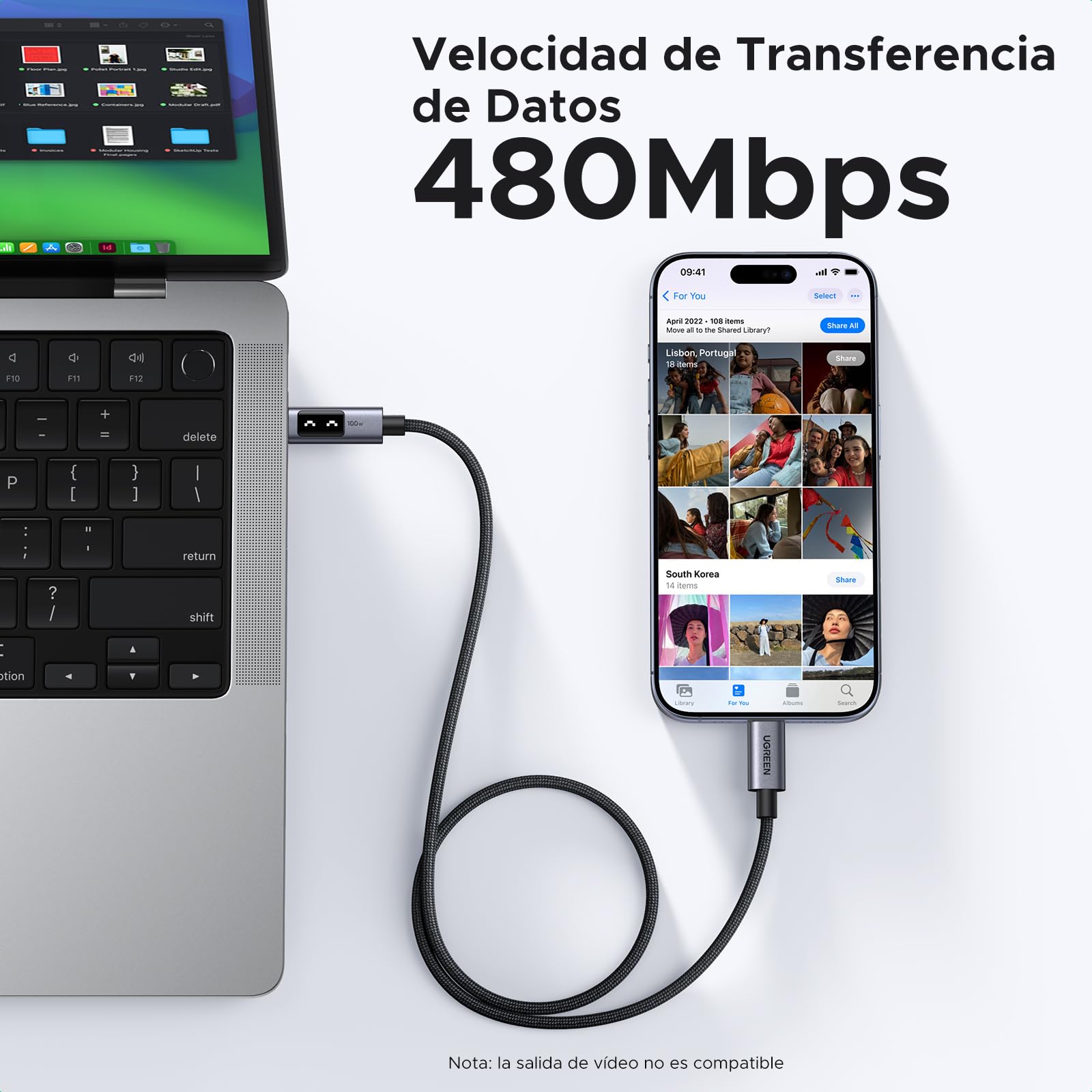 Cable USB C UGREEN 100W Negro Carga Rápida PPS para MacBook Pro, iPad, Galaxy, Pixel de 3M