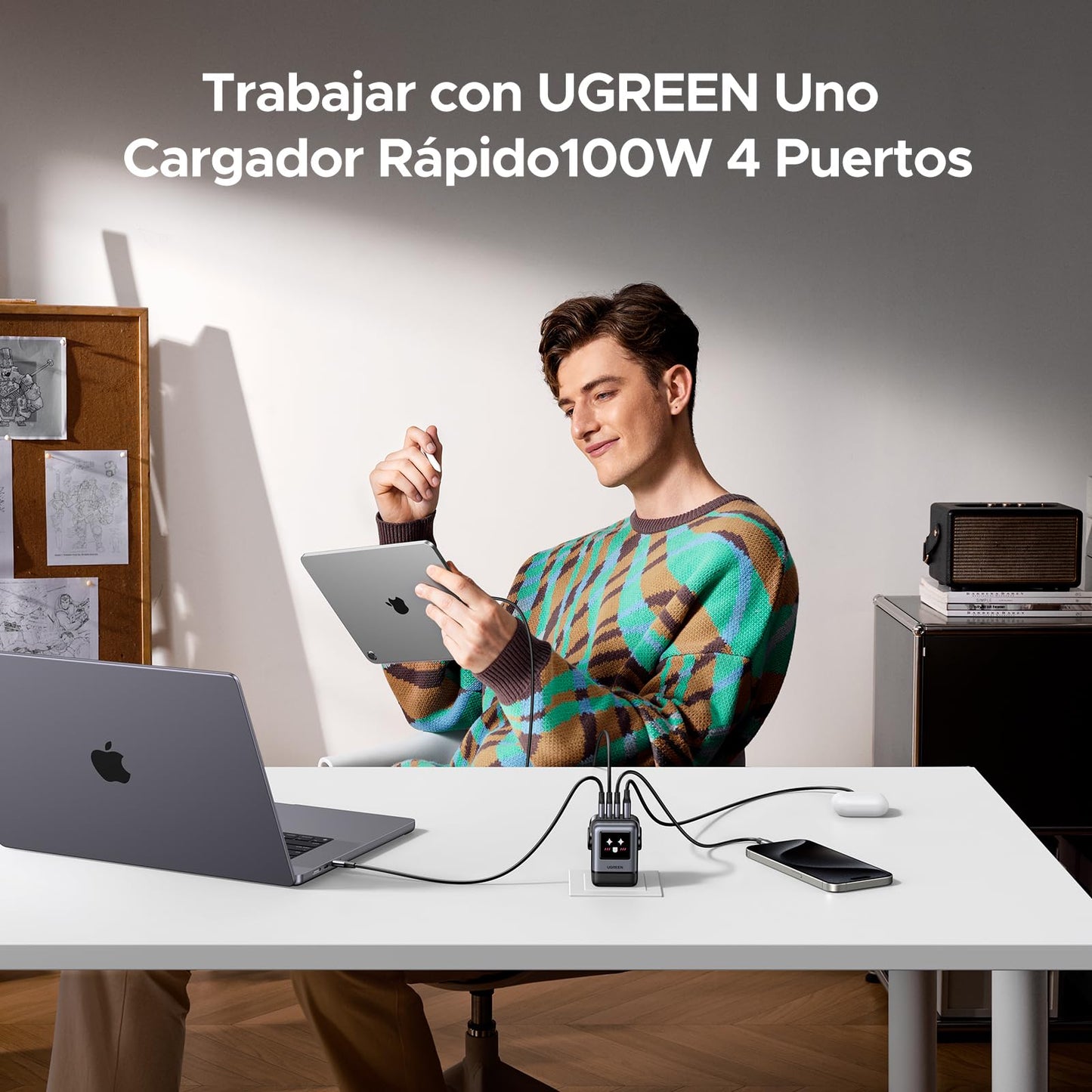 Cargador USB C UGREEN 100 W Negro GAN Nexode con 4 Puertos 3C1A