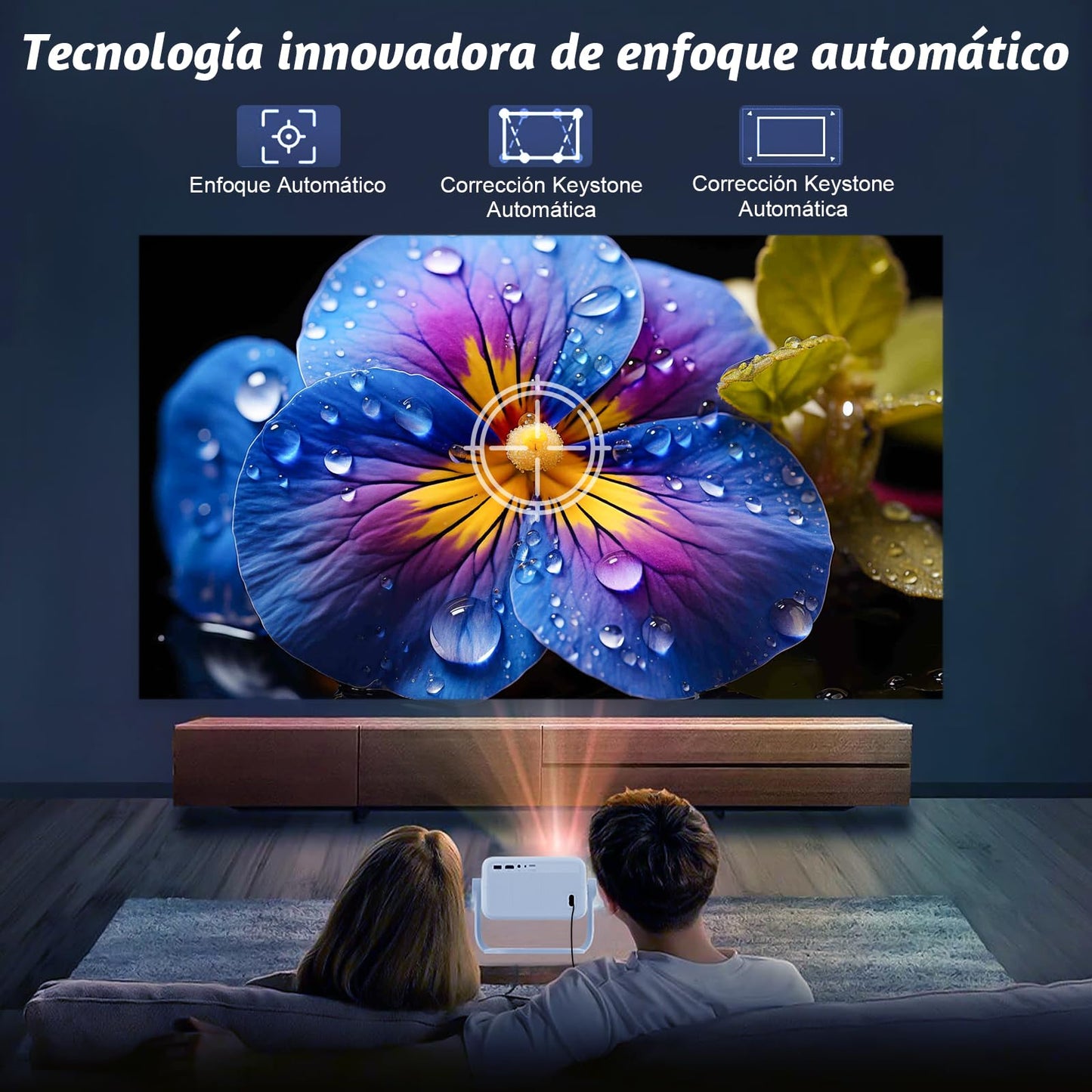 VUEKIME Proyector 4K Portátil Compatible con Netflix – Android 13, Autoenfoque, Keystone Automático | WiFi 6 de Doble Banda, Bluetooth 5.2, 1080P Nativo, 500 ANSI y Sonido 3D HiFi